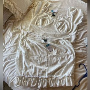 Rue 21 Plus White Eyelet Crop Top Ruffle Skirt Set 3X